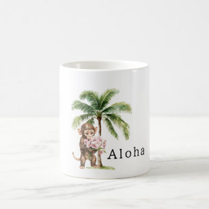 Tropiska rosa orkidéblommor apa aloha kaffemugg