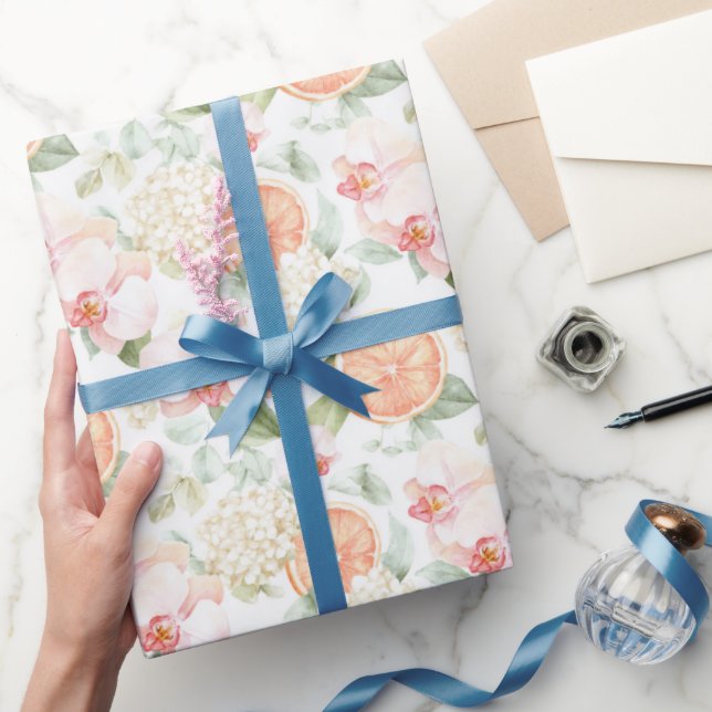 Tropiska rosa orkidéer persika grapefrukt födelsed presentpapper (Gifting)