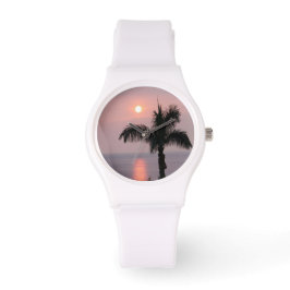 Tropiska Rosa Sunset Himlar och Handflatan Sporty Armbandsur