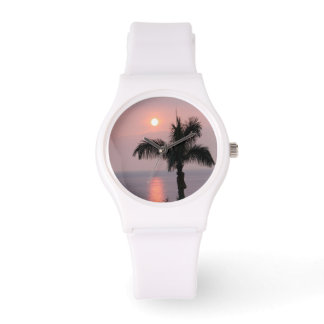 Tropiska Rosa Sunset Himlar och Handflatan Sporty  Armbandsur