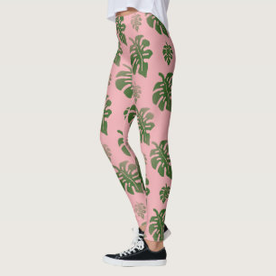 Tropiska Rosan Botaniska Monstera Löv Mönster Leggings