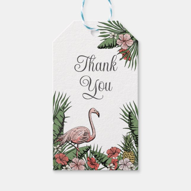 Tropiska Rosan Flamingo Luau-Tack Märkre Presentetikett (Framsidan)