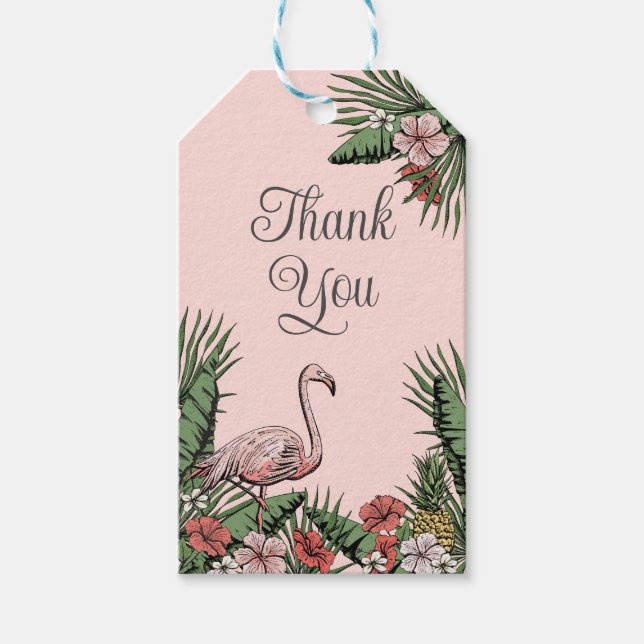 Tropiska Rosan Flamingo Luau-Tack Märkre Presentetikett (Framsidan)