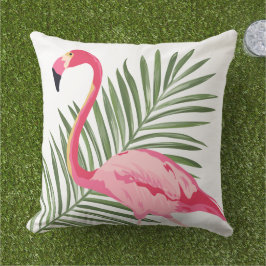 Tropiska Rosan Flamingo och Handflatan Löv Kudde