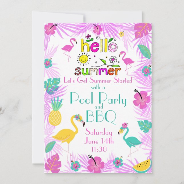 Tropiska Rosan Turquise Handflatan Flamingo Themes Inbjudningar (Framsida)