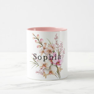 Tropiska Rosan White Orchid Flowers Birthday Mugg