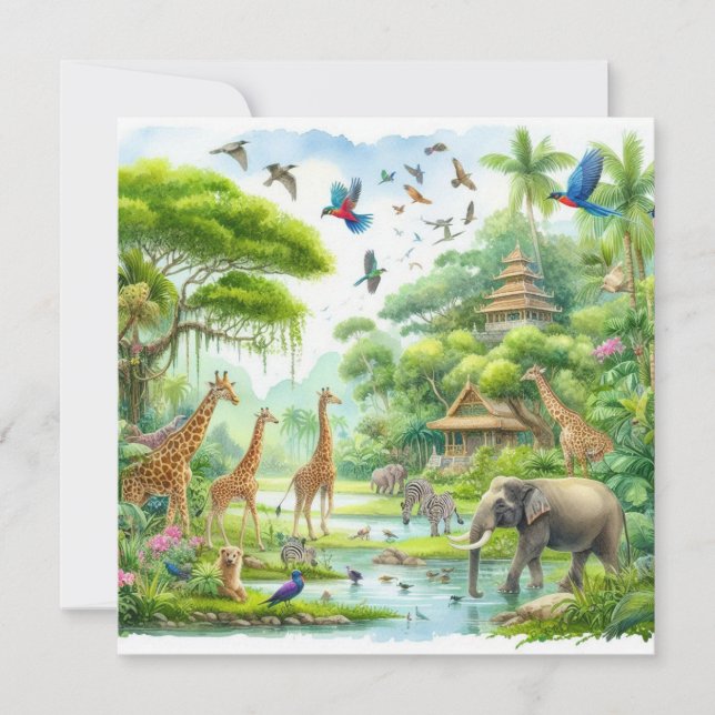 Tropiska safari-djungeln inbjudningar (Framsida)