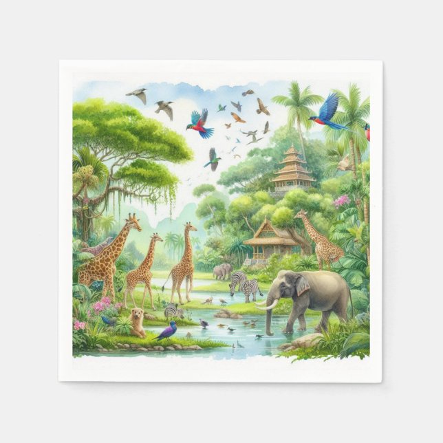 Tropiska safari-djungeln Napkins Pappersservett (Framsidan)