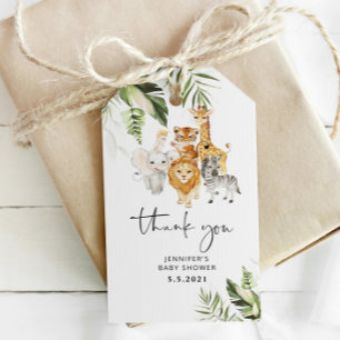Tropiska safari djur baby shower tack presentetikett