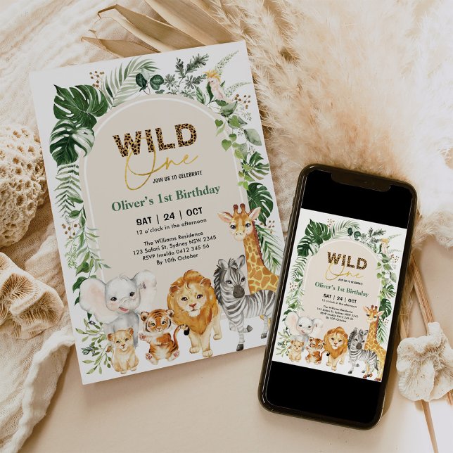 Tropiska Safari Party-djur Vild en födelsedag Inbjudningar (Skapare uppladdad)