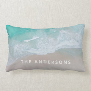 tropiska sandstranden, havssnoj vinkar modern  lumbarkudde