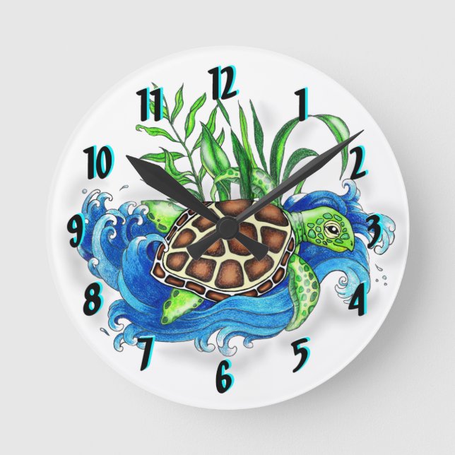 Tropiska Sea Turtle Clock Rund Klocka (Framsida)