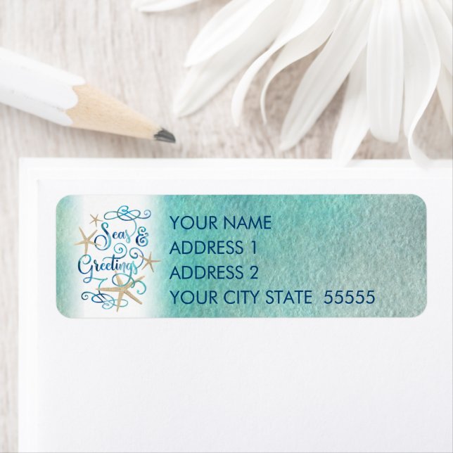 Tropiska "SEAson's Greetings" Starfish Returadress Etikett (Insitu)