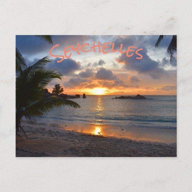 Tropiska seychelliska öarna Handflatan Träd Beach  Vykort (Framsida)