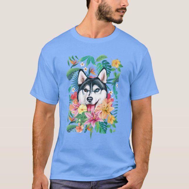 Tropiska Siberian husky T Shirt (Framsida)