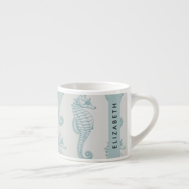 Tropiska sjöhästar, Seahorse Mönster, ditt namn Espressomugg (Höger)