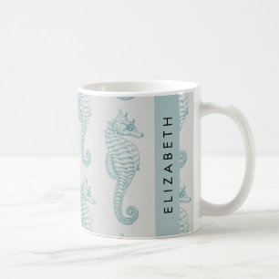 Tropiska sjöhästar, Seahorse Mönster, ditt namn Kaffemugg