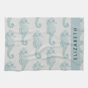 Tropiska sjöhästar, Seahorse Mönster, ditt namn Kökshandduk