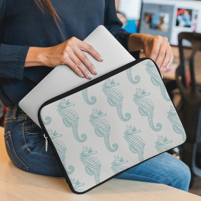 Tropiska sjöhästar, sjöhäst Mönster - blått Grått Laptop Fodral (Skapare uppladdad)