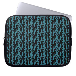 Tropiska sjöhästar, sjöhästen Mönster - blå svart Laptop Sleeve