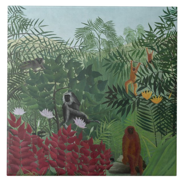Tropiska skogar med apor och orm (Rousseau) Kakelplatta (Framsidan)