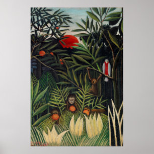 Tropiska skogen med apor av Henri Rousseau. Poster
