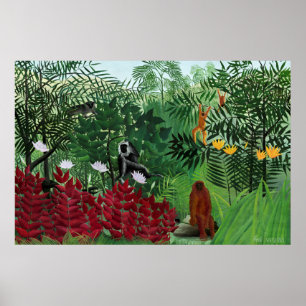Tropiska skogen med apor av Henri Rousseau. Poster