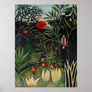 Tropiska skogen med apor av Henri Rousseau. Poster