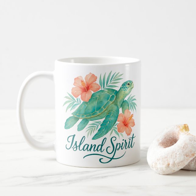 Tropiska sköldpaddor med Hibiscus och Foliage Kaffemugg (Med munk)