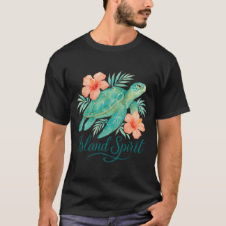 Tropiska sköldpaddor med Hibiscus och Foliage T Shirt