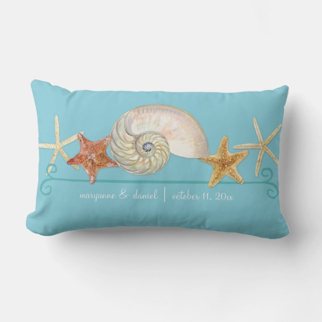 Tropiska Snäckor Starfish Nautilus Summer Lumbarkudde (Framsida)