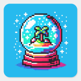 Tropiska Snö Globe Unik Pixel Art Beach Winter Fyrkantigt Klistermärke