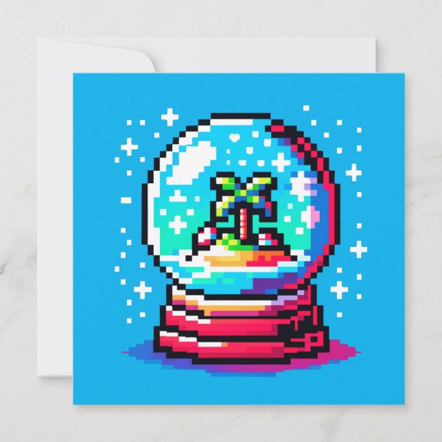 Tropiska Snö Globe Unik Pixel Art Beach Winter Inbjudningar (Framsida)