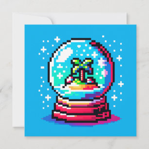 Tropiska Snö Globe Unik Pixel Art Beach Winter Inbjudningar