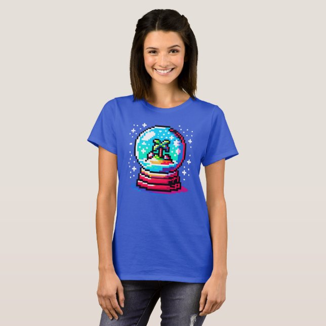 Tropiska Snö Globe Unik Pixel Art Beach Winter T Shirt (Hel framsida)