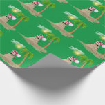 tropiska snögubbe med handflatan träd presentpapper<br><div class="desc">Sand snögubbe med rött och vitt strumplock och solglasögon. Jul ljus på handflatan träd med starkt solljus genom vita fluffa moln på gröntens bakgrund. Bakgrund färg kan redigeras.</div>