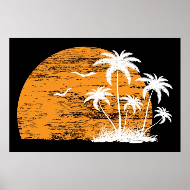 Tropiska sol, handflatan träd och fåglar poster ut (Framsidan)