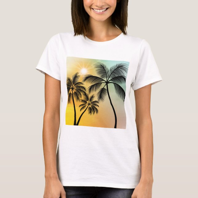 Tropiska solnedgång med Handflatan Träd - Beach Na T Shirt (Framsida)