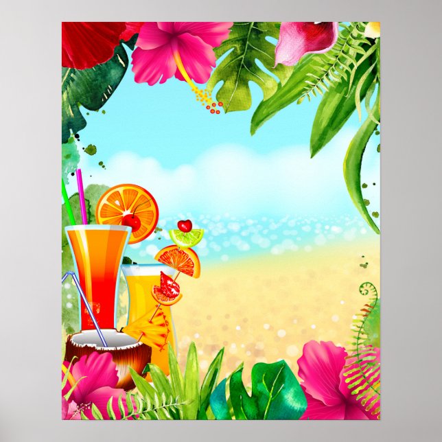 Tropiska Sommarcocktails & Beach Sommarfest Poster (Framsidan)