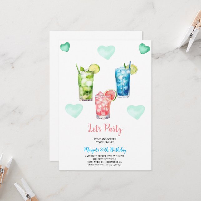 Tropiska sommarcocktails party inbjudningar (Fram/Back In Situ)
