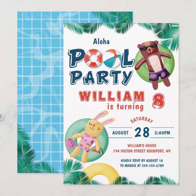 Tropiska sommardagen Bassäng Party Inbjudningar (Fram/baksida)
