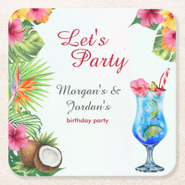 Tropiska sommardagen Par Friend Joint Birthday Underlägg Papper Kvadrat