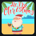 Tropiska sommaren God jul Beach Jultomten Fyrkantigt Klistermärke<br><div class="desc">Denna helgdagar är utformad så att Jultomten är avslappnat med en tropisk dryck på en ö-strand med texten "God jul" i modern röd typografi. #christmas #merry #merrychristmas #helgdagar #säsong #festive #tropical #sommar #ö #strand #sea #sea #slast #klistermärken #trendig #modern #trending #stil #snyggt #populär #design #designer #party #christmasparty #partyanslag #påfyllning #stationering...</div>