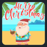 Tropiska sommaren God jul Beach Jultomten Fyrkantigt Klistermärke<br><div class="desc">Denna helgdagar är utformad så att Jultomten är avslappnat med en tropisk dryck på en ö-strand med texten "God jul" i modern röd typografi. #christmas #merry #merrychristmas #helgdagar #säsong #festive #tropical #sommar #ö #strand #sea #sea #slast #klistermärken #trendig #modern #trending #stil #snyggt #populär #design #designer #party #christmasparty #partyanslag #påfyllning #stationering...</div>