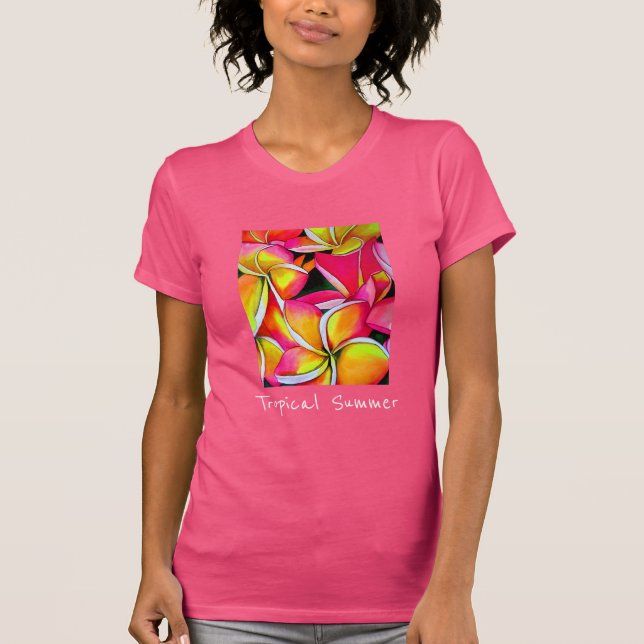 Tropiska sommarslogan Frangipani blomkonst T Shirt (Framsida)