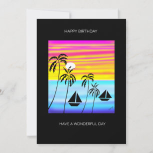 Tropiska sommarsolnedgången Sailing Birthday Kort
