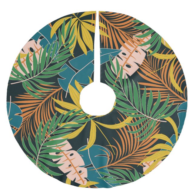 Tropiska sommarväxter i Mönster Julgransmatta Borstad Polyester (Framsidan)