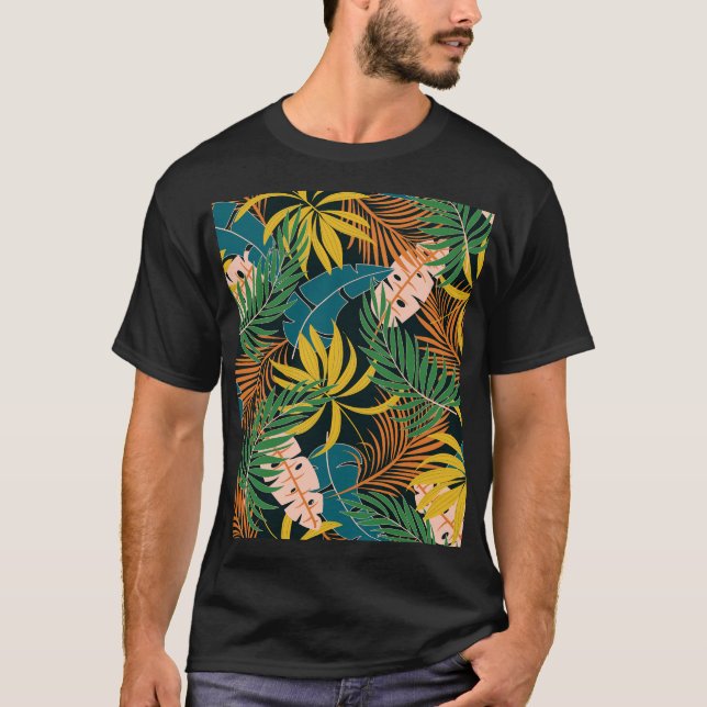 Tropiska sommarväxter i Mönster T Shirt (Framsida)