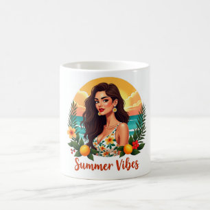 Tropiska sommarvibbar Kvinna Strandmugg Kaffemugg
