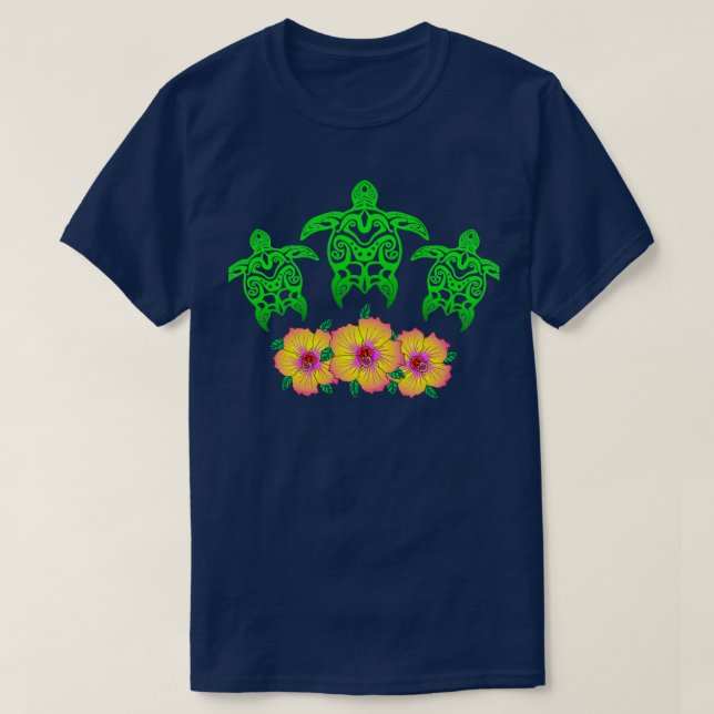 Tropiska stammen Hawaii Hawaii Grönt Sea Turtle H T Shirt (Design framsida)